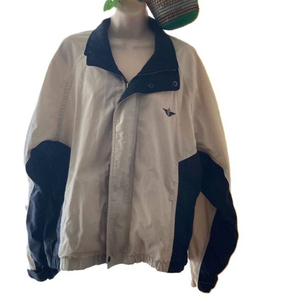 DOCKERS Golf Full Zip Navy and Tan Windbreaker Coat Jacket Mens Medium